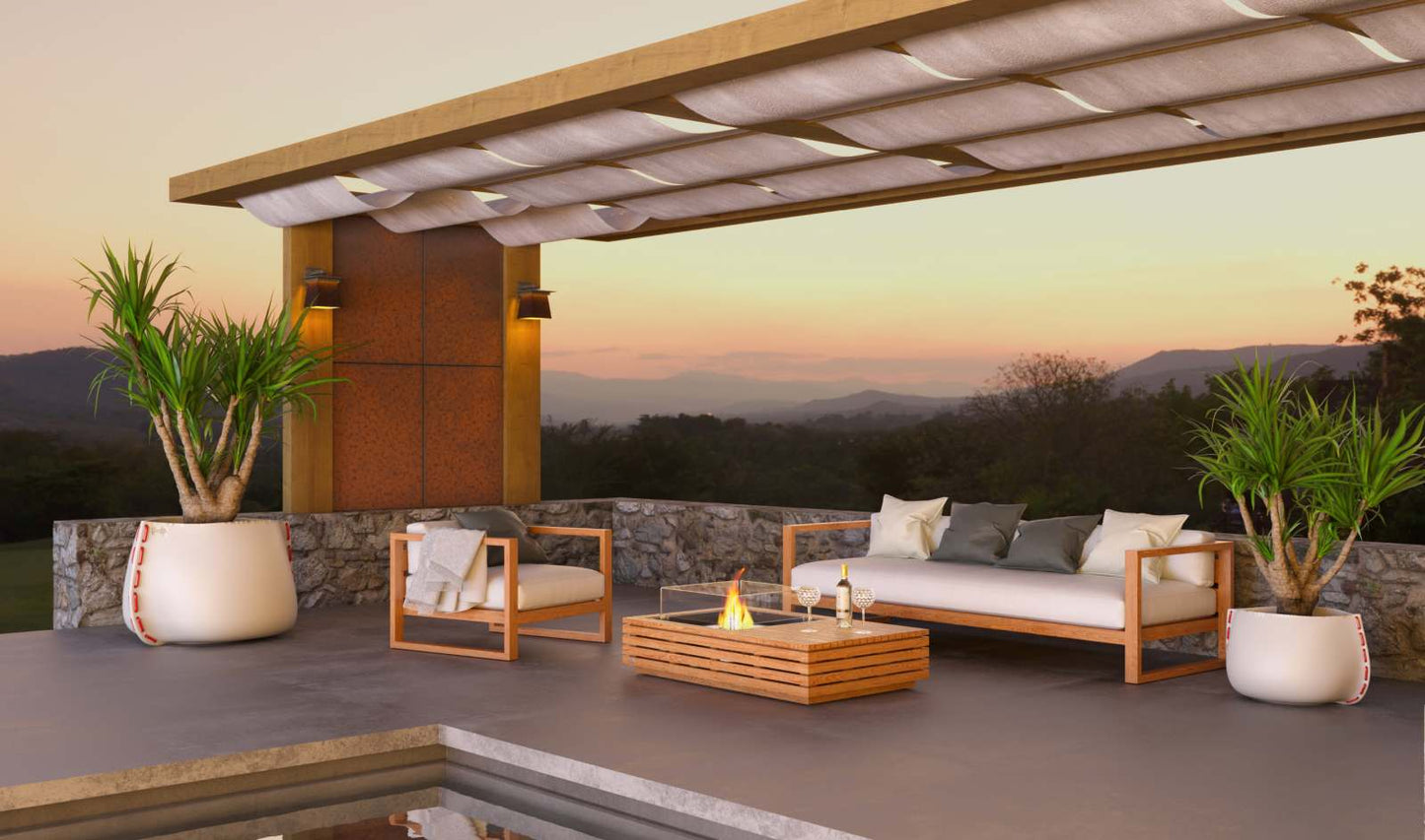 EcoSmart Fire Manhattan 50 Bioethanol Fire Pit Table Teak