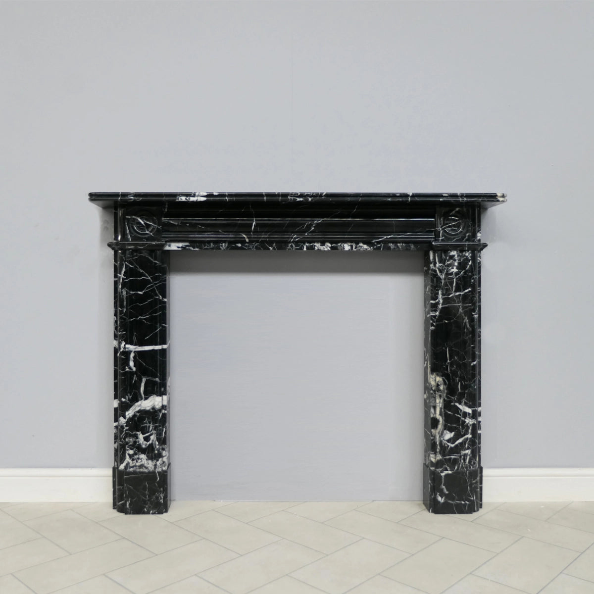 Marble Fireplace Surround - Regency Bullseye Nero Marquina - Polished