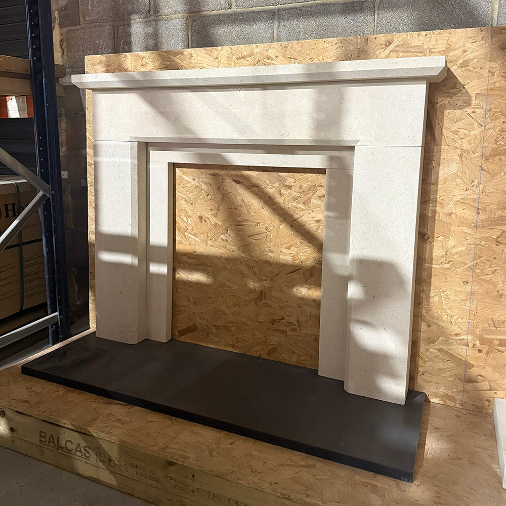 Ex Display - Tetbury bathstone fireplace with honed granite hearth